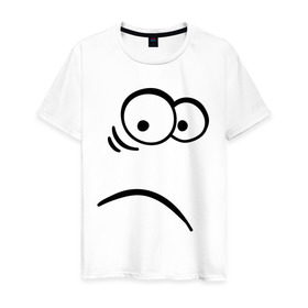 Мужская футболка хлопок с принтом Ошеломленная рожица в Тюмени, 100% хлопок | прямой крой, круглый вырез горловины, длина до линии бедер, слегка спущенное плечо. | smile | прикольная мордочка | рожа | рожица | смайл | смайлик | удивленная рожица