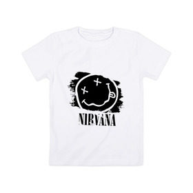 Детская футболка хлопок с принтом Смайл NIRVANA в Тюмени, 100% хлопок | круглый вырез горловины, полуприлегающий силуэт, длина до линии бедер | kurt cobain | nirvana | rock | курт кобейн | нирвана | подарок | рожа | рожица | рок | смайл | смайлик | улыбка