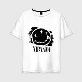 Женская футболка хлопок Oversize с принтом Смайл NIRVANA в Тюмени, 100% хлопок | свободный крой, круглый ворот, спущенный рукав, длина до линии бедер
 | kurt cobain | nirvana | rock | курт кобейн | нирвана | подарок | рожа | рожица | рок | смайл | смайлик | улыбка