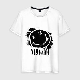 Мужская футболка хлопок с принтом Смайл NIRVANA в Тюмени, 100% хлопок | прямой крой, круглый вырез горловины, длина до линии бедер, слегка спущенное плечо. | kurt cobain | nirvana | rock | курт кобейн | нирвана | подарок | рожа | рожица | рок | смайл | смайлик | улыбка