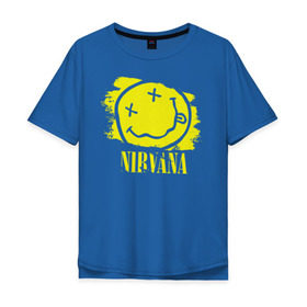 Мужская футболка хлопок Oversize с принтом смайл NIRVANA в Тюмени, 100% хлопок | свободный крой, круглый ворот, “спинка” длиннее передней части | kurt cobain | nirvana | rock | курт кобейн | нирвана | рожица | рок | смайл | смайлик | улыбка