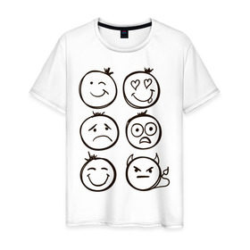 Мужская футболка хлопок с принтом Эмоции в Тюмени, 100% хлопок | прямой крой, круглый вырез горловины, длина до линии бедер, слегка спущенное плечо. | смайл | смайлик | смайлики | смайлы | эмоции