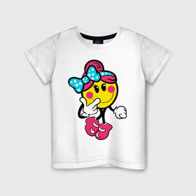 Детская футболка хлопок с принтом Девочка смайл в Тюмени, 100% хлопок | круглый вырез горловины, полуприлегающий силуэт, длина до линии бедер | девочка смайл | милашка | смайл | смайлик