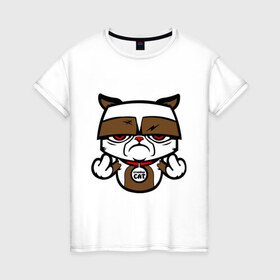 Женская футболка хлопок с принтом Злой кот в Тюмени, 100% хлопок | прямой крой, круглый вырез горловины, длина до линии бедер, слегка спущенное плечо | животные | злой кот | киса | кот | котик | котофей | мурка