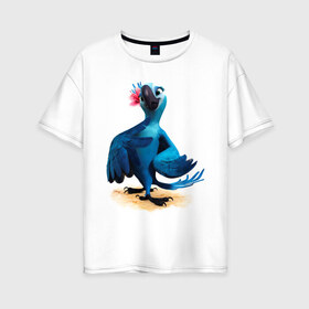 Женская футболка хлопок Oversize с принтом Жемчужинка в Тюмени, 100% хлопок | свободный крой, круглый ворот, спущенный рукав, длина до линии бедер
 | myparrots | жемчужинка | мультик | мультфильм | попугай | рио | рио 2 | цветок