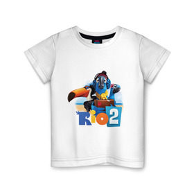 Детская футболка хлопок с принтом Рио 2 в Тюмени, 100% хлопок | круглый вырез горловины, полуприлегающий силуэт, длина до линии бедер | Тематика изображения на принте: голубчик | жемчужинка | мультик | мультфильм | попугай | рафаэль | рио | рио 2