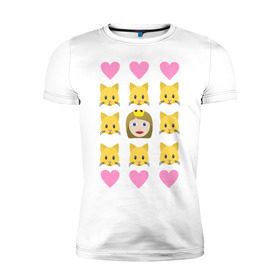 Мужская футболка премиум с принтом Кошатница в Тюмени, 92% хлопок, 8% лайкра | приталенный силуэт, круглый вырез ворота, длина до линии бедра, короткий рукав | emojin | happy family | котики | коты | кошатница | смайлы | эмоджин