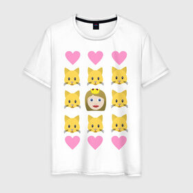 Мужская футболка хлопок с принтом Кошатница в Тюмени, 100% хлопок | прямой крой, круглый вырез горловины, длина до линии бедер, слегка спущенное плечо. | emojin | happy family | котики | коты | кошатница | смайлы | эмоджин