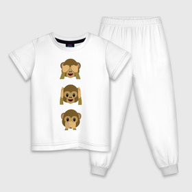 Детская пижама хлопок с принтом Не вижу, не слышу, не скажу в Тюмени, 100% хлопок |  брюки и футболка прямого кроя, без карманов, на брюках мягкая резинка на поясе и по низу штанин
 | emojin | обезьяны | эмоджин