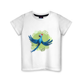 Детская футболка хлопок с принтом Жемчужинка в Тюмени, 100% хлопок | круглый вырез горловины, полуприлегающий силуэт, длина до линии бедер | Тематика изображения на принте: ара | жемчужинка | мультик | мяльтяшки | птица | рио | рио 2 | синий попугай