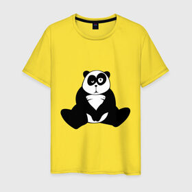 Мужская футболка хлопок с принтом Уставшая панда в Тюмени, 100% хлопок | прямой крой, круглый вырез горловины, длина до линии бедер, слегка спущенное плечо. | панда