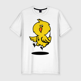 Мужская футболка премиум с принтом Цыпленок в Тюмени, 92% хлопок, 8% лайкра | приталенный силуэт, круглый вырез ворота, длина до линии бедра, короткий рукав | животные | прикольные картинки | цыпленок