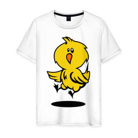 Мужская футболка хлопок с принтом Цыпленок в Тюмени, 100% хлопок | прямой крой, круглый вырез горловины, длина до линии бедер, слегка спущенное плечо. | животные | прикольные картинки | цыпленок