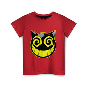 Детская футболка хлопок с принтом Сумасшедший смайл в Тюмени, 100% хлопок | круглый вырез горловины, полуприлегающий силуэт, длина до линии бедер | Тематика изображения на принте: глаза чеширский кот | кот | котик | мультфильмы | смайл | сумасшедший смайл