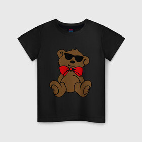 Детская футболка хлопок с принтом Плюшевый мишка в очках в Тюмени, 100% хлопок | круглый вырез горловины, полуприлегающий силуэт, длина до линии бедер | teddy bear | бант | девушкам | мишка | плюшевый мишка в очках