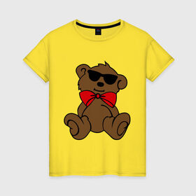 Женская футболка хлопок с принтом Плюшевый мишка в очках в Тюмени, 100% хлопок | прямой крой, круглый вырез горловины, длина до линии бедер, слегка спущенное плечо | teddy bear | бант | девушкам | мишка | плюшевый мишка в очках