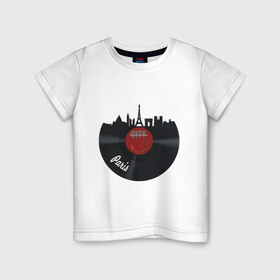 Детская футболка хлопок с принтом Париж, черный винил в Тюмени, 100% хлопок | круглый вырез горловины, полуприлегающий силуэт, длина до линии бедер | башня | париж | пластинка | франция | черный винил