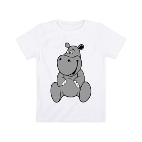 Детская футболка хлопок с принтом Бегемотик в Тюмени, 100% хлопок | круглый вырез горловины, полуприлегающий силуэт, длина до линии бедер | бегемотик | болото | животные