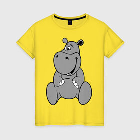 Женская футболка хлопок с принтом Бегемотик в Тюмени, 100% хлопок | прямой крой, круглый вырез горловины, длина до линии бедер, слегка спущенное плечо | бегемотик | болото | животные