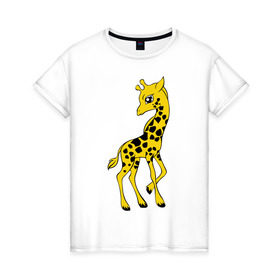 Женская футболка хлопок с принтом Жираф в Тюмени, 100% хлопок | прямой крой, круглый вырез горловины, длина до линии бедер, слегка спущенное плечо | 