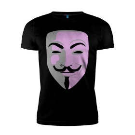Мужская футболка премиум с принтом Маска Гая Фокса в Тюмени, 92% хлопок, 8% лайкра | приталенный силуэт, круглый вырез ворота, длина до линии бедра, короткий рукав | vendetta | вендетта | гай | маска | позитив | смайлы | тбили | теплый маска | фокс