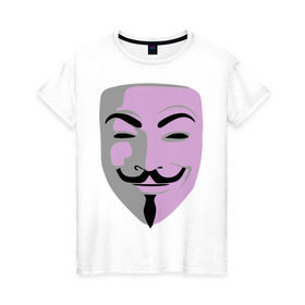 Женская футболка хлопок с принтом Маска Гая Фокса в Тюмени, 100% хлопок | прямой крой, круглый вырез горловины, длина до линии бедер, слегка спущенное плечо | vendetta | вендетта | гай | маска | позитив | смайлы | тбили | теплый маска | фокс