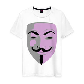 Мужская футболка хлопок с принтом Маска Гая Фокса в Тюмени, 100% хлопок | прямой крой, круглый вырез горловины, длина до линии бедер, слегка спущенное плечо. | vendetta | вендетта | гай | маска | позитив | смайлы | тбили | теплый маска | фокс
