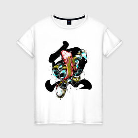 Женская футболка хлопок с принтом РЫБЫ . иероглиф в Тюмени, 100% хлопок | прямой крой, круглый вырез горловины, длина до линии бедер, слегка спущенное плечо | иероглиф | иероглифы | рыбы