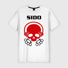 Мужская футболка премиум с принтом Sido в Тюмени, 92% хлопок, 8% лайкра | приталенный силуэт, круглый вырез ворота, длина до линии бедра, короткий рукав | sido | кости | музыка | наушники | черепа