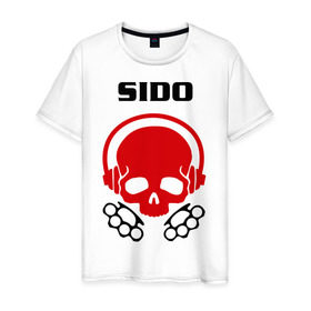 Мужская футболка хлопок с принтом Sido в Тюмени, 100% хлопок | прямой крой, круглый вырез горловины, длина до линии бедер, слегка спущенное плечо. | sido | кости | музыка | наушники | черепа