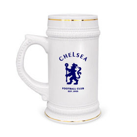 Кружка пивная с принтом Челси Футбольный клуб Chelsea в Тюмени,  керамика (Материал выдерживает высокую температуру, стоит избегать резкого перепада температур) |  объем 630 мл | chelsea | клуб | спорт | футбол | челси футбольный клуб