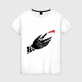 Женская футболка хлопок с принтом Рука вампира в Тюмени, 100% хлопок | прямой крой, круглый вырез горловины, длина до линии бедер, слегка спущенное плечо | вампир | кровь | монстры | рука вампира