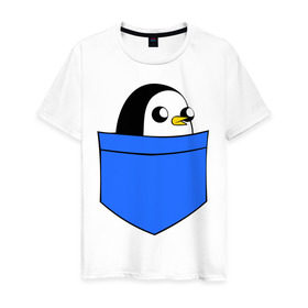 Мужская футболка хлопок с принтом Пингвин в кармане в Тюмени, 100% хлопок | прямой крой, круглый вырез горловины, длина до линии бедер, слегка спущенное плечо. | пингвин