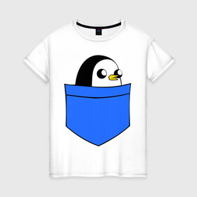 Женская футболка хлопок с принтом Пингвин в кармане в Тюмени, 100% хлопок | прямой крой, круглый вырез горловины, длина до линии бедер, слегка спущенное плечо | пингвин