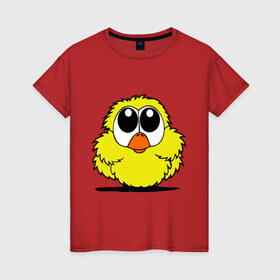 Женская футболка хлопок с принтом Цыпленок в Тюмени, 100% хлопок | прямой крой, круглый вырез горловины, длина до линии бедер, слегка спущенное плечо | жёлтый | животные | птичка | цыпка | цыпленок