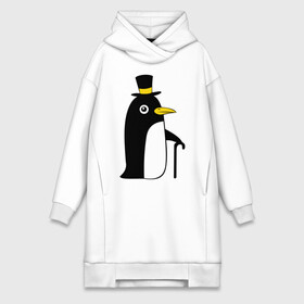 Платье-худи хлопок с принтом Пингвин в шляпе в Тюмени,  |  | животные | лед | пингвин в шляпе | трость.снег | шляпа