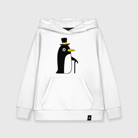 Детская толстовка хлопок с принтом Пингвин в шляпе в Тюмени, 100% хлопок | Круглый горловой вырез, эластичные манжеты, пояс, капюшен | животные | лед | пингвин в шляпе | трость.снег | шляпа