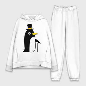 Женский костюм хлопок Oversize с принтом Пингвин в шляпе в Тюмени,  |  | животные | лед | пингвин в шляпе | трость.снег | шляпа