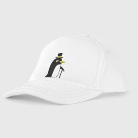Детская бейсболка с принтом Пингвин в шляпе в Тюмени, 100% хлопок | классический козырек, металлическая застежка-регулятор размера | Тематика изображения на принте: животные | лед | пингвин в шляпе | трость.снег | шляпа