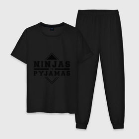 Мужская пижама хлопок с принтом Ninjas In Pyjamas в Тюмени, 100% хлопок | брюки и футболка прямого кроя, без карманов, на брюках мягкая резинка на поясе и по низу штанин
 | nip
