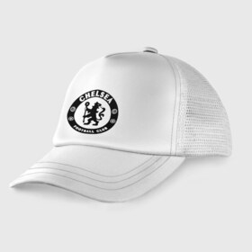 Детская кепка тракер с принтом Chelsea logo в Тюмени, Козырек - 100% хлопок. Кепка - 100% полиэстер, Задняя часть - сетка | универсальный размер, пластиковая застёжка | 1905 | chelsea | chelsea logo | fc | footbal club | лого | логотип | спорт | футбол | футбольный клуб | челси