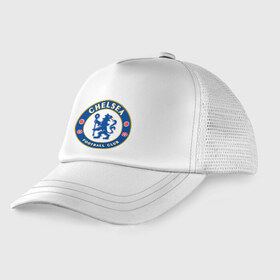 Детская кепка тракер с принтом Chelsea logo в Тюмени, Козырек - 100% хлопок. Кепка - 100% полиэстер, Задняя часть - сетка | универсальный размер, пластиковая застёжка | 1905 | chelsea | chelsea logo | fc | footbal club | лого | логотип | спорт | футбол | футбольный клуб | челси