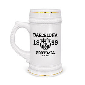 Кружка пивная с принтом Barcelona 1899 в Тюмени,  керамика (Материал выдерживает высокую температуру, стоит избегать резкого перепада температур) |  объем 630 мл | Тематика изображения на принте: barcelona | fc | fc barcelona | footbal club | барселона | лого | логотип | спорт | футбол | футбольный клуб