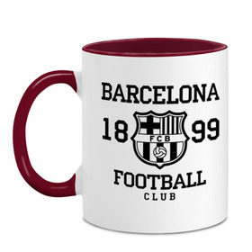 Кружка двухцветная с принтом Barcelona 1899 в Тюмени, керамика | объем — 330 мл, диаметр — 80 мм. Цветная ручка и кайма сверху, в некоторых цветах — вся внутренняя часть | Тематика изображения на принте: barcelona | fc | fc barcelona | footbal club | барселона | лого | логотип | спорт | футбол | футбольный клуб