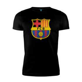 Мужская футболка премиум с принтом Barcelona FC в Тюмени, 92% хлопок, 8% лайкра | приталенный силуэт, круглый вырез ворота, длина до линии бедра, короткий рукав | Тематика изображения на принте: barcelona | fc | fc barcelona | footbal club | барселона | лого | логотип | спорт | футбол | футбольный клуб