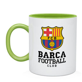 Кружка двухцветная с принтом Barcelona FC в Тюмени, керамика | объем — 330 мл, диаметр — 80 мм. Цветная ручка и кайма сверху, в некоторых цветах — вся внутренняя часть | Тематика изображения на принте: barcelona | fc | fc barcelona | footbal club | барселона | лого | логотип | спорт | футбол | футбольный клуб
