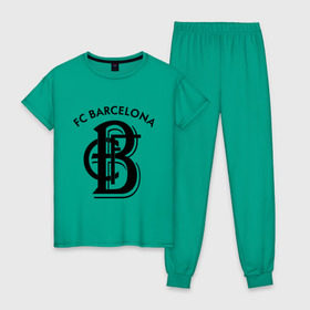 Женская пижама хлопок с принтом FC Barcelona в Тюмени, 100% хлопок | брюки и футболка прямого кроя, без карманов, на брюках мягкая резинка на поясе и по низу штанин | barcelona | fc | fc barcelona | footbal club | барселона | лого | логотип | спорт | футбол | футбольный клуб