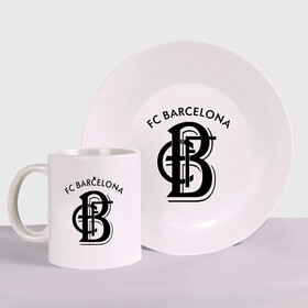 Набор: тарелка + кружка с принтом FC Barcelona в Тюмени, керамика | Кружка: объем — 330 мл, диаметр — 80 мм. Принт наносится на бока кружки, можно сделать два разных изображения. 
Тарелка: диаметр - 210 мм, диаметр для нанесения принта - 120 мм. | barcelona | fc | fc barcelona | footbal club | барселона | лого | логотип | спорт | футбол | футбольный клуб