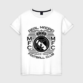 Женская футболка хлопок с принтом Real Madrid в Тюмени, 100% хлопок | прямой крой, круглый вырез горловины, длина до линии бедер, слегка спущенное плечо | 1902 | fc | footbal club | real madrid | лого | логотип | реал мадрид | спорт | футбол | футбольный клуб