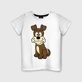 Детская футболка хлопок с принтом Собачка в Тюмени, 100% хлопок | круглый вырез горловины, полуприлегающий силуэт, длина до линии бедер | веселая. косточка | собака